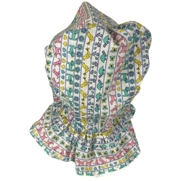 Handmade Vintage Prairie Sun Bonnet Hat Ruffled Settler Style Animals & Flowers - Picture 5 of 8